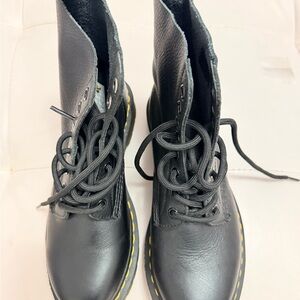Dr. Martens Black Leather Boots with Yellow Logo Tag